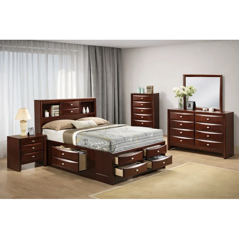 Zosimo Transitional 10-Drawer Queen Storage Bed - Cherry