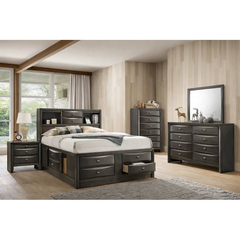 Zosimo Transitional 10-Drawer Queen Storage Bed - Gray