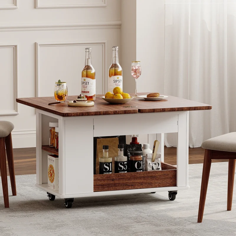 27.6'' Modern Multi-Function Coffee Table/Side Table with Foldable Top & Casters Multi-tier storage White & Walnut