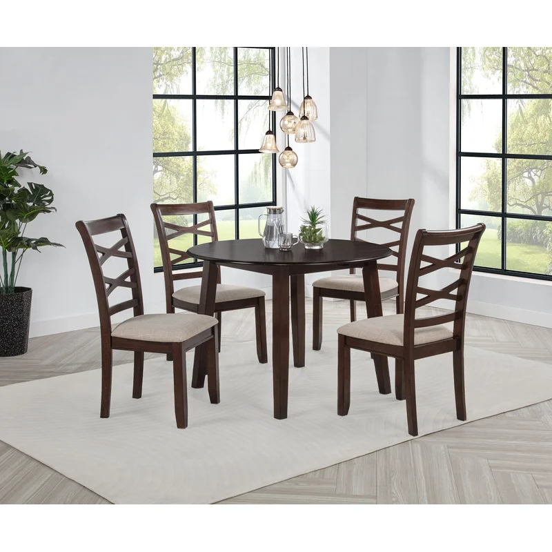 Barton 5-piece Round Wood Dining Table Set Dark Brown LIGHT TAN