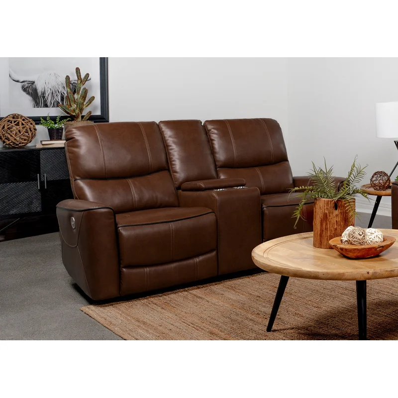 Greenfield Upholstered Power Reclining Loveseat Saddle Brown