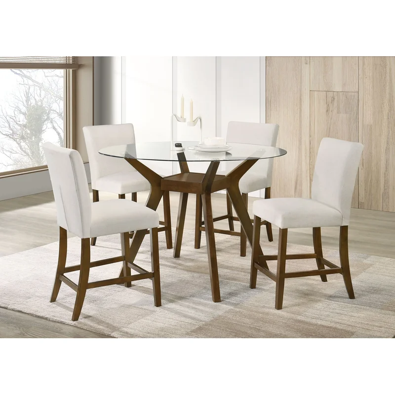 Paxton 5-piece Round Glass Top Counter Height Dining Set Beige