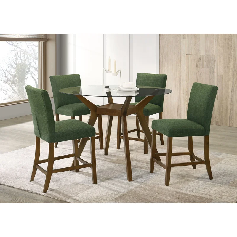 Paxton 5-piece Round Glass Top Counter Height Dining Set Green