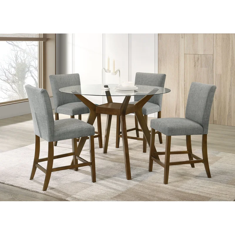 Paxton 5-piece Round Glass Top Counter Height Dining Set Grey