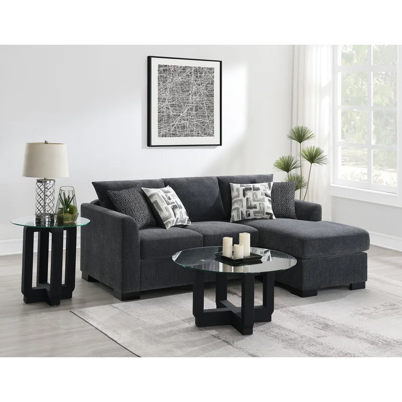 Storey Upholstered Sleeper Sectional Chaise Sofa Dark Grey