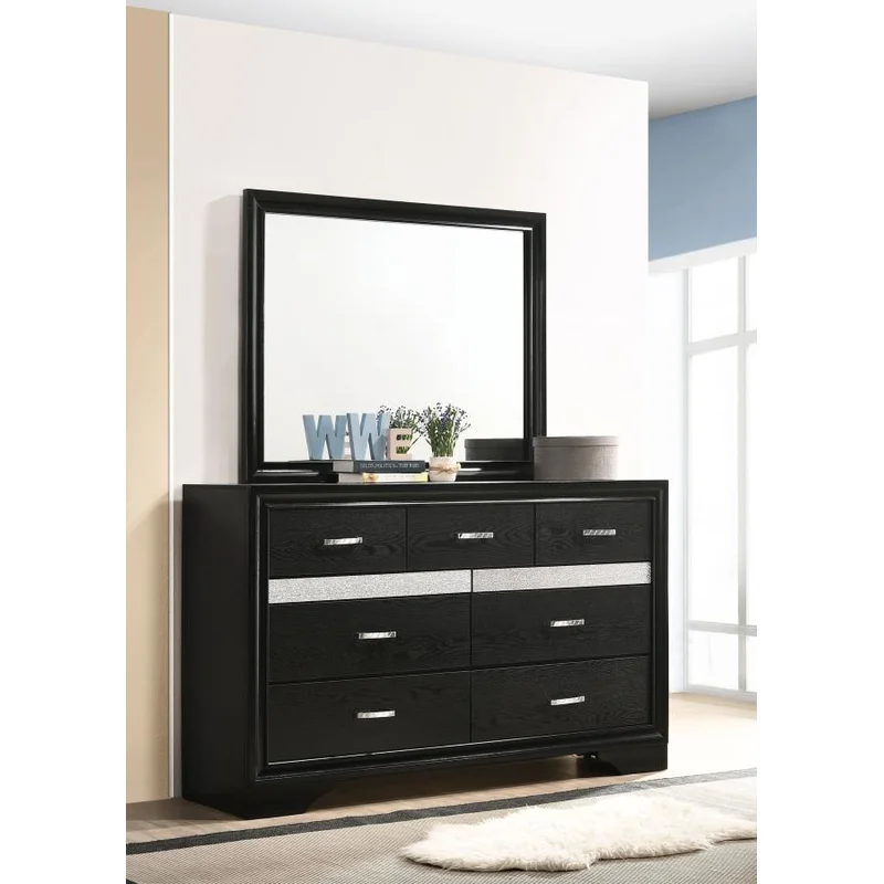 Miranda 7-drawer Dresser with Mirror Black