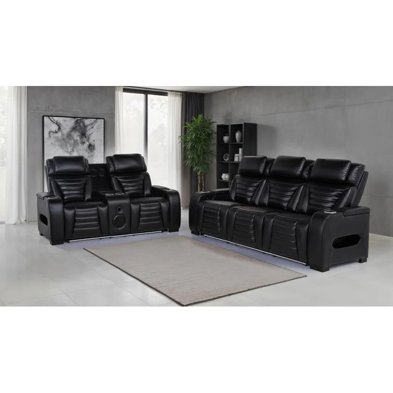 Zuma Faux Leather Dual Power LED Sofa Set