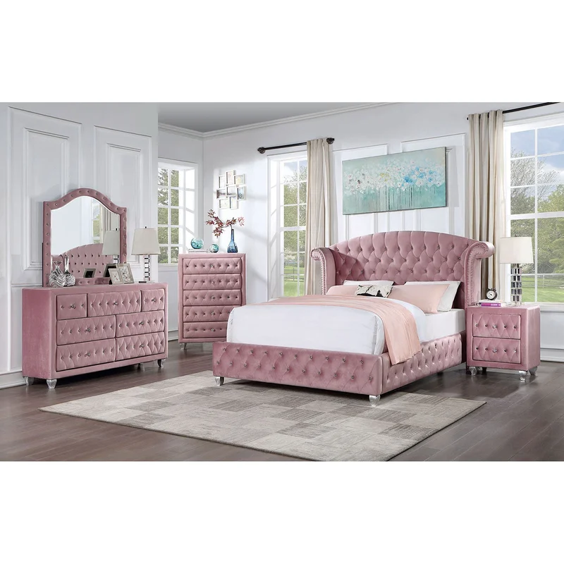 Zohar Pink 5 Pc. Queen Bedroom Set w/ 2NS