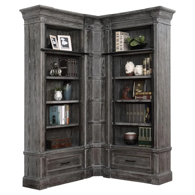 Parker House Gramercy Park 3pc Corner Museum Bookcase in Vintage Burnished Smoke