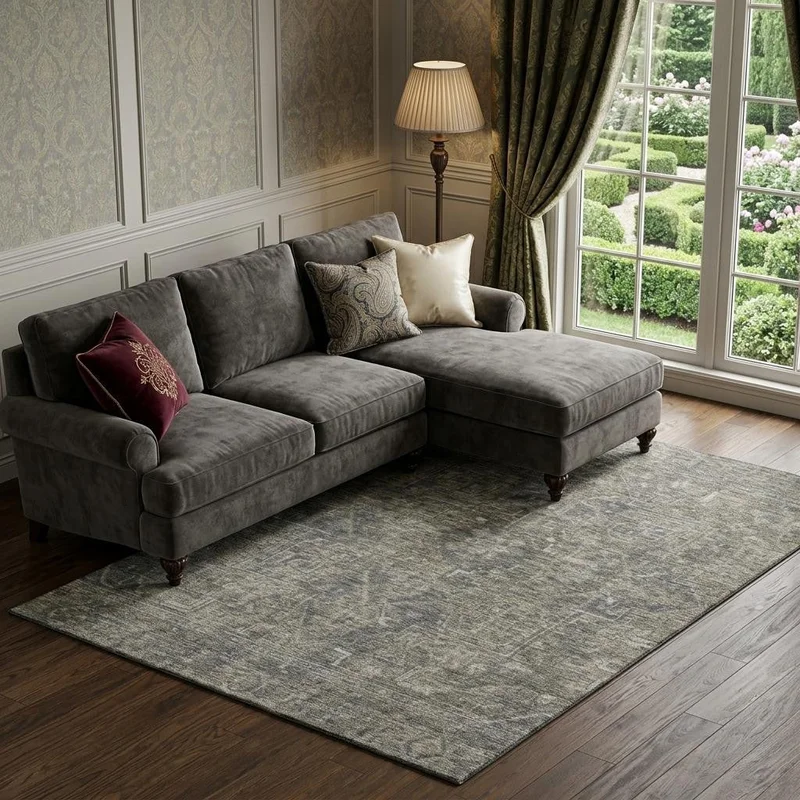 10 X 14 Coffee And Gray Medallion Distressed Washable Area Rug With UV Protection
