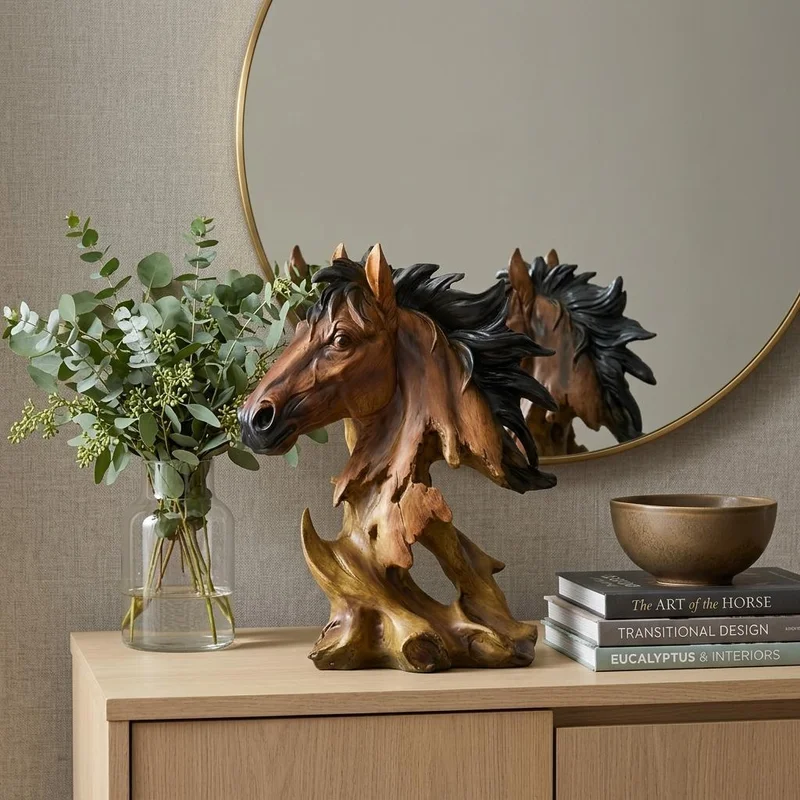 11 Antiqued Bronze And Black Polyresin Horse Tabletop Sculpture