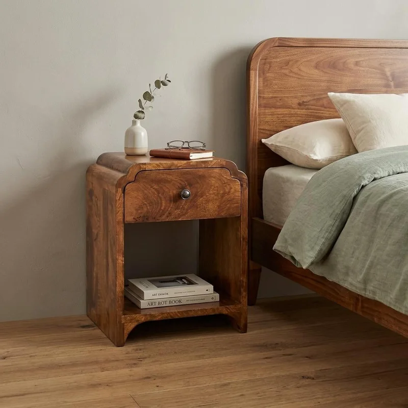 16 Chestnut Solid Wood One Drawer Scallop Edge Nightstand