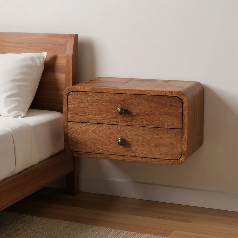18 Brown Solid Wood Two Drawer Floating Nightstand