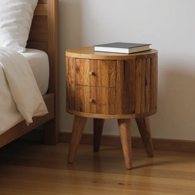 18 Natural Solid Wood Oval Two Drawer Nightstand