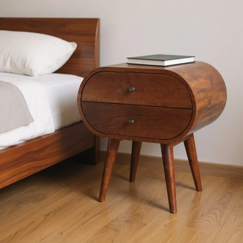 24 Chestnut Solid Wood Oval Two Drawer Nightstand