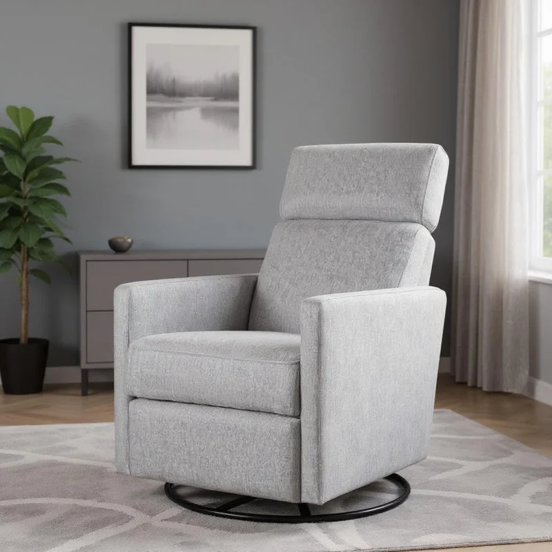 26 Gray Tufted Linen Gliding Swivel Manual Rocker Recliner