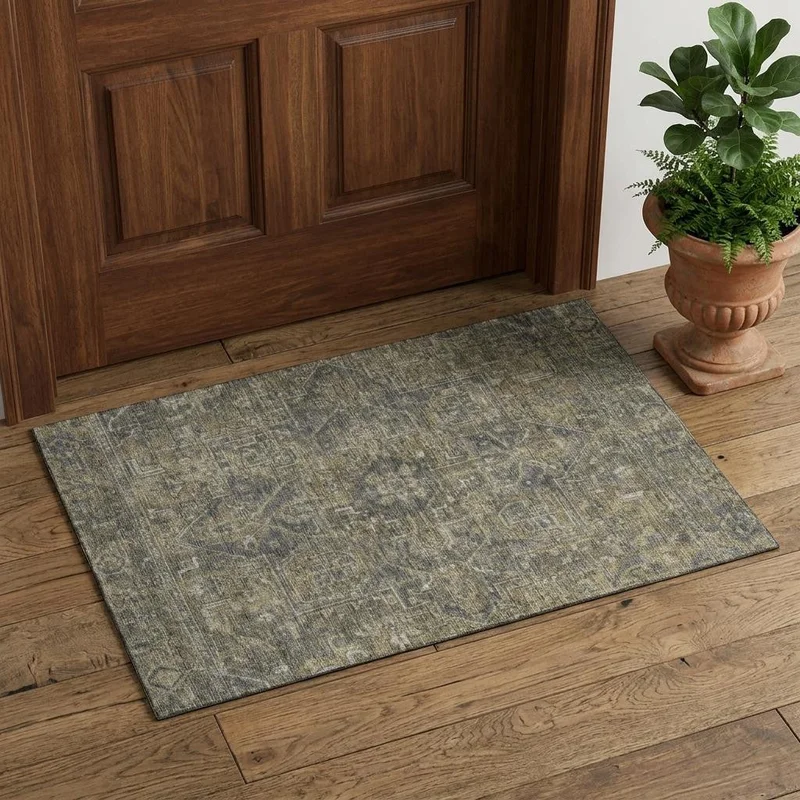3 X 5 Chocolate And Gray Medallion Distressed Washable Area Rug With UV Protection