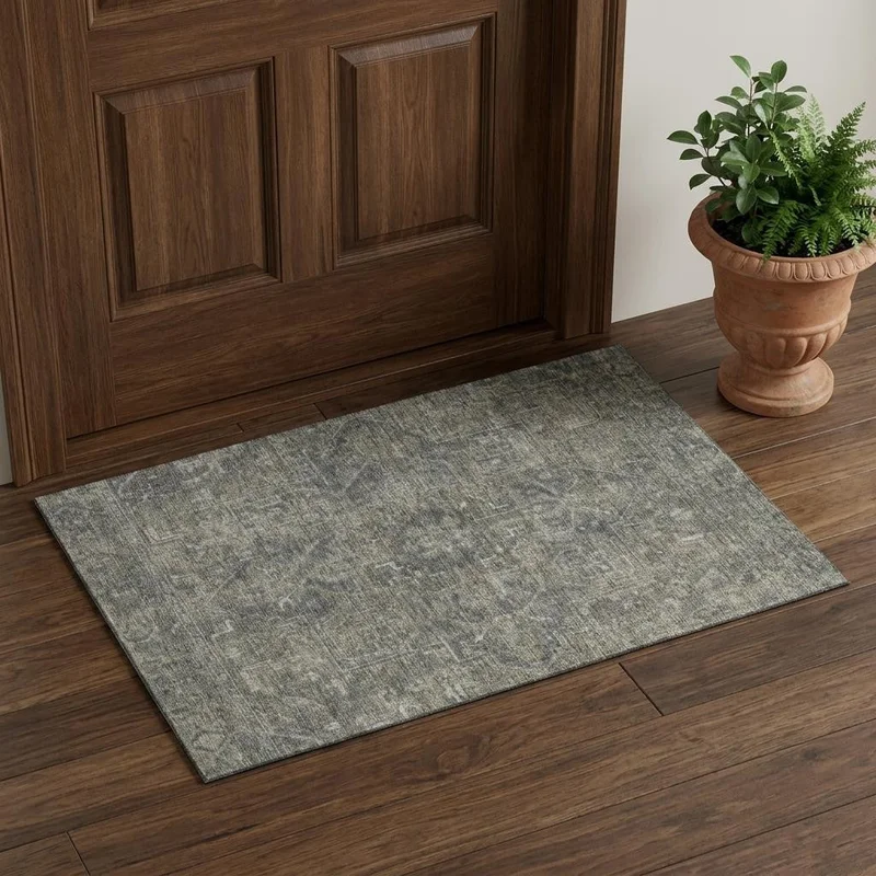 3 X 5 Coffee And Gray Medallion Distressed Washable Area Rug With UV Protection