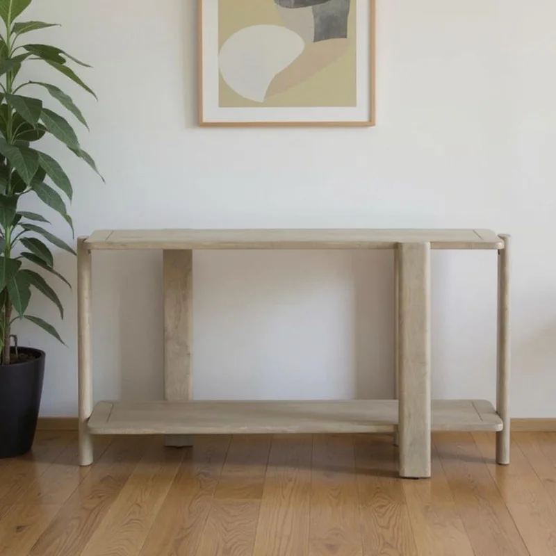 54 Natural Solid Wood Distressed Console Table With Shelf