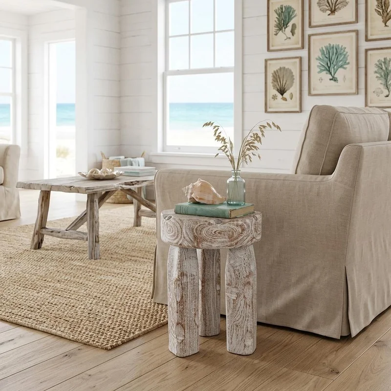 19 White Distressed Solid Wood Round End Table