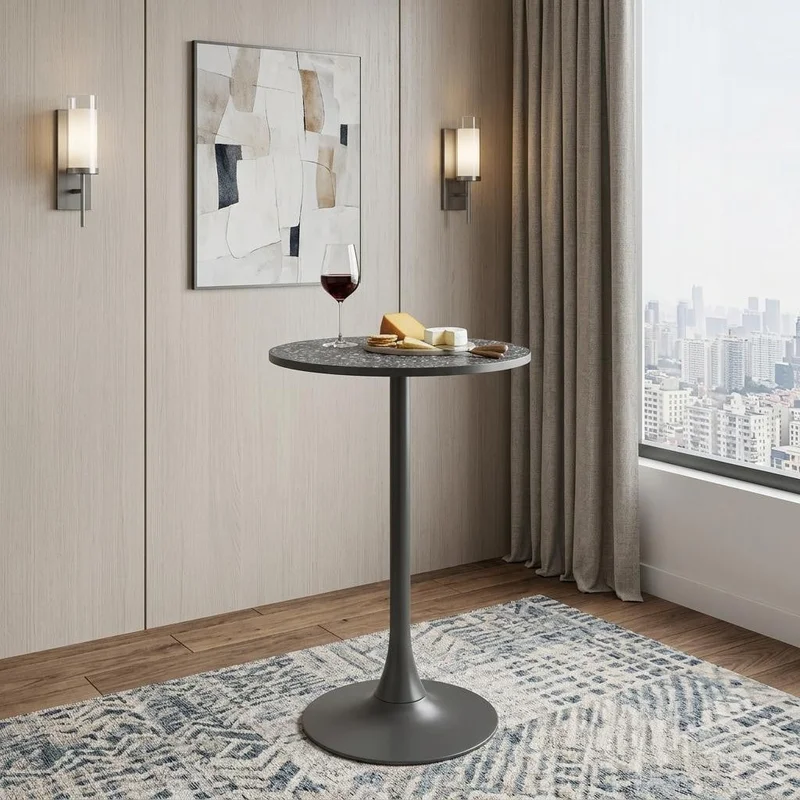 24 Black Faux Terrazzo and Steel Rounded Bar Table