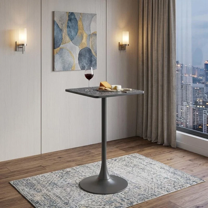 24 Black Faux Terrazzo and Steel Square Bar Table