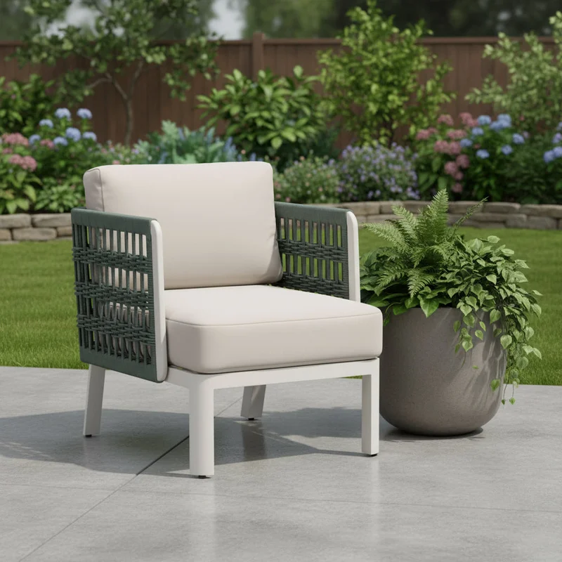 27 Green And White Aluminum Outdoor Accent Chair with White Cushion