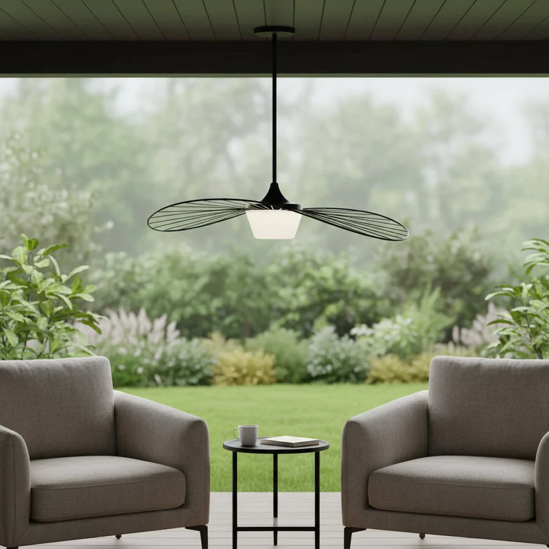 34 Black Aluminum Geometric Wavy LED Dimmable Outdoor Hanging Light
