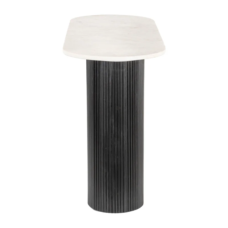 52 White and Black Genuine Marble and Solid Wood Oval Double Pedestal Console Table