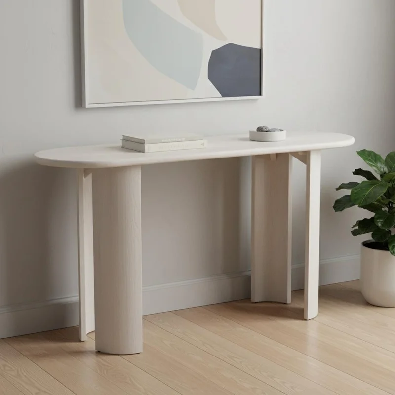 58 White Solid Wood Oval Console Table