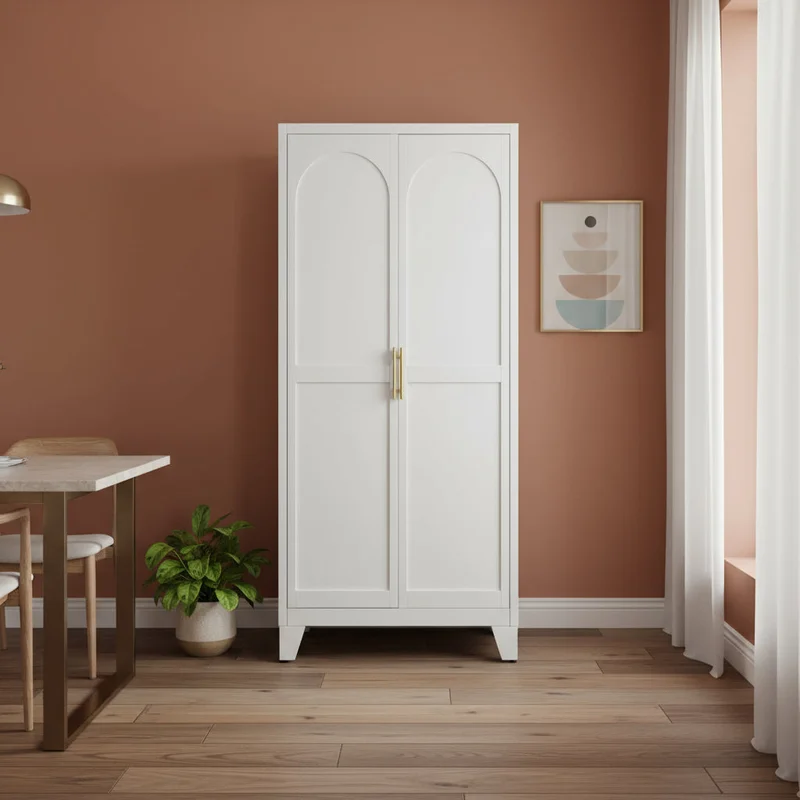 71 White Steel Pantry Or Storage Closet With Arched Panel Doors