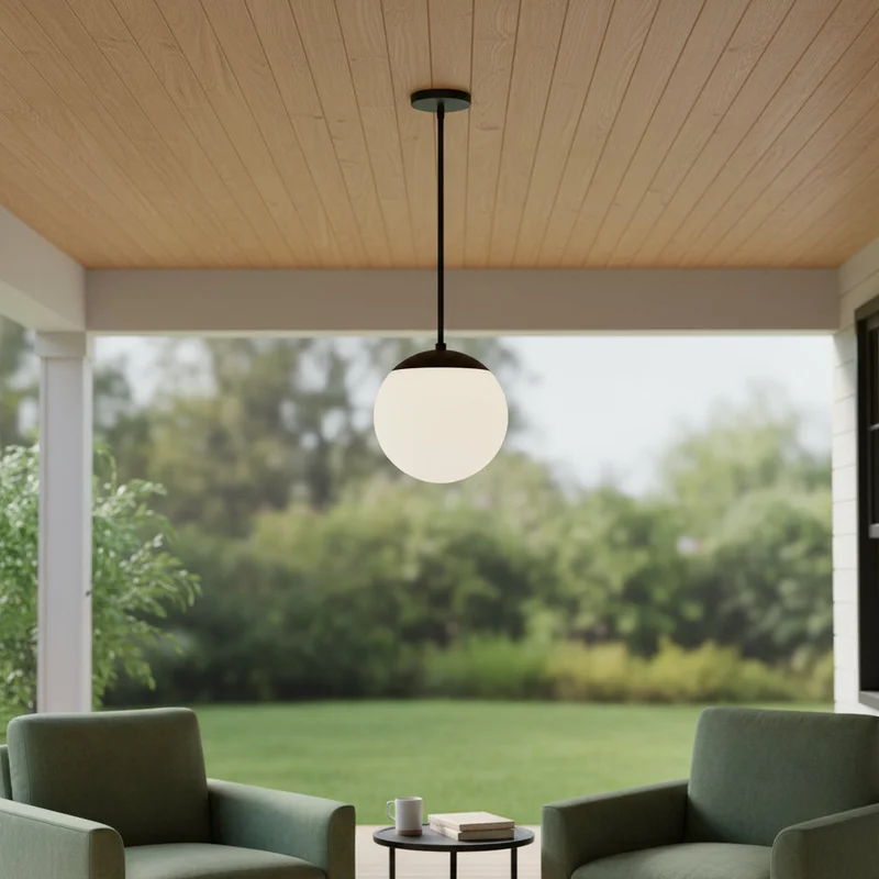 10 Black And White Frosted LED Dimmable Outdoor Globe Hanging Light