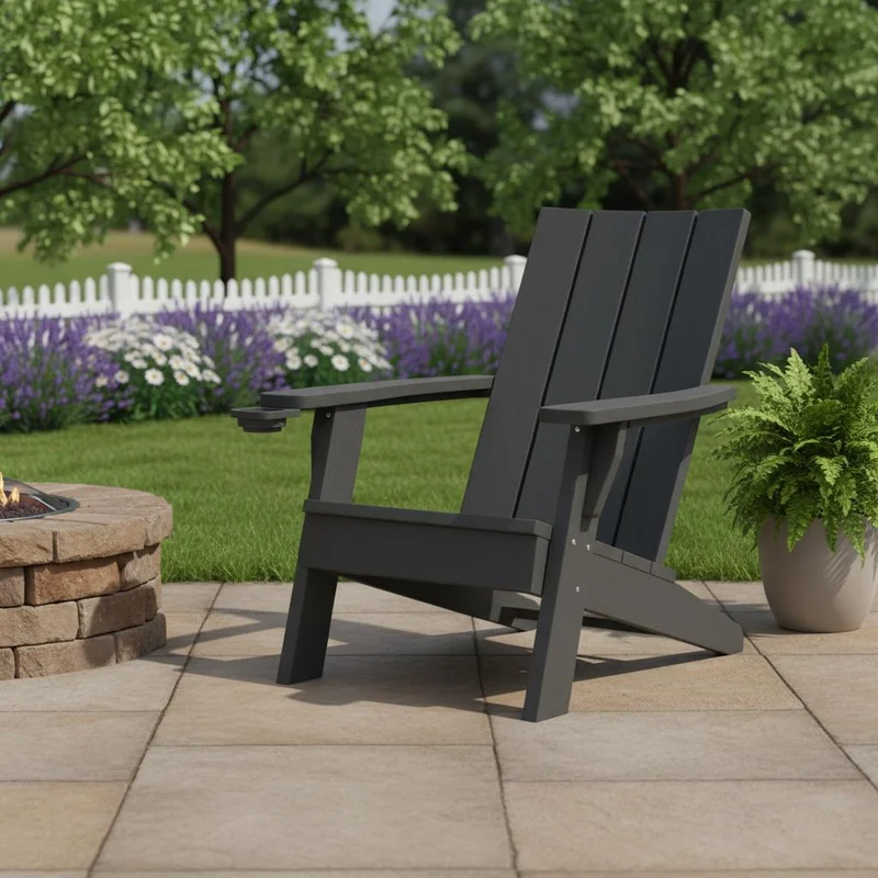 35 Black Faux Wood Heavy Duty Plastic Outdoor Adirondack Chair
