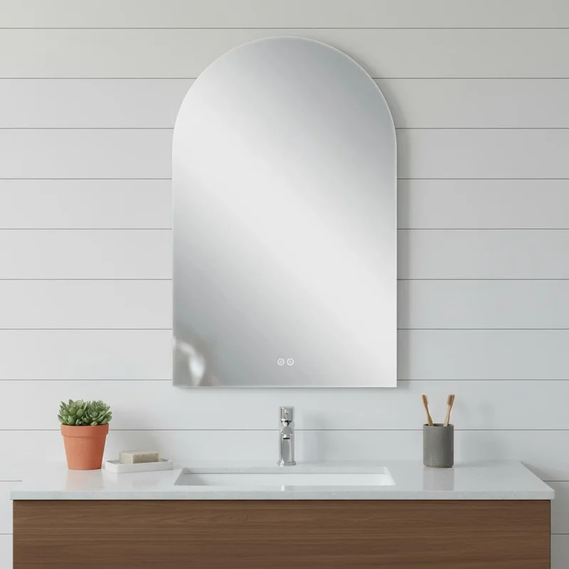 38 White Arch Lighted Frameless Bathroom Vanity Mirror