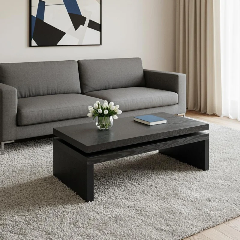 48 Black Wood Floating Frame Coffee Table