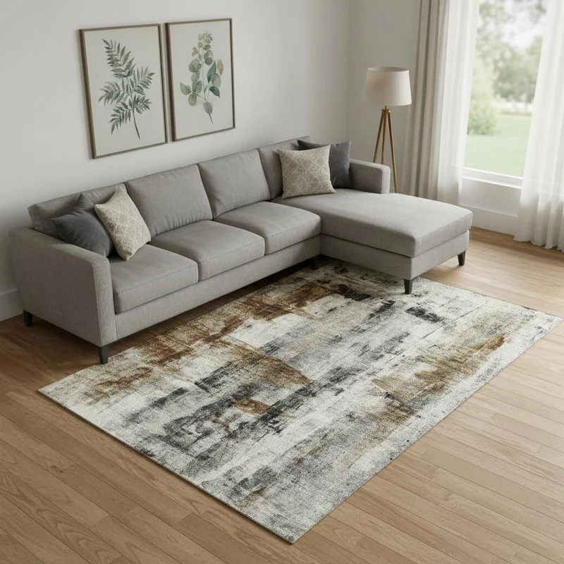 10 X 14 Taupe Charcoal And Brown Abstract Washable Area Rug With UV Protection
