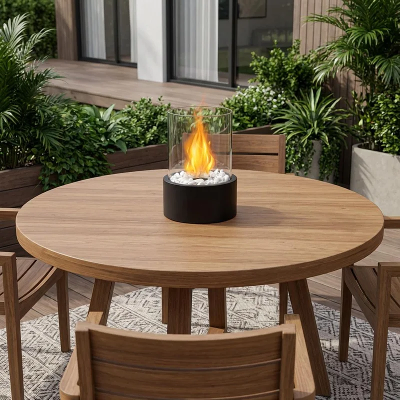 11 Black And Clear Metal And Glass BioEthanol Portable Tabletop Firepit