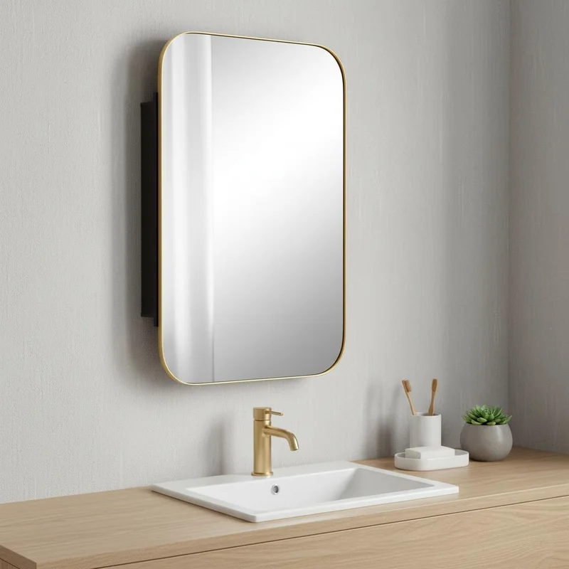 24 Gold Metal Framed Bathroom Vanity Mirror With Cabinet
