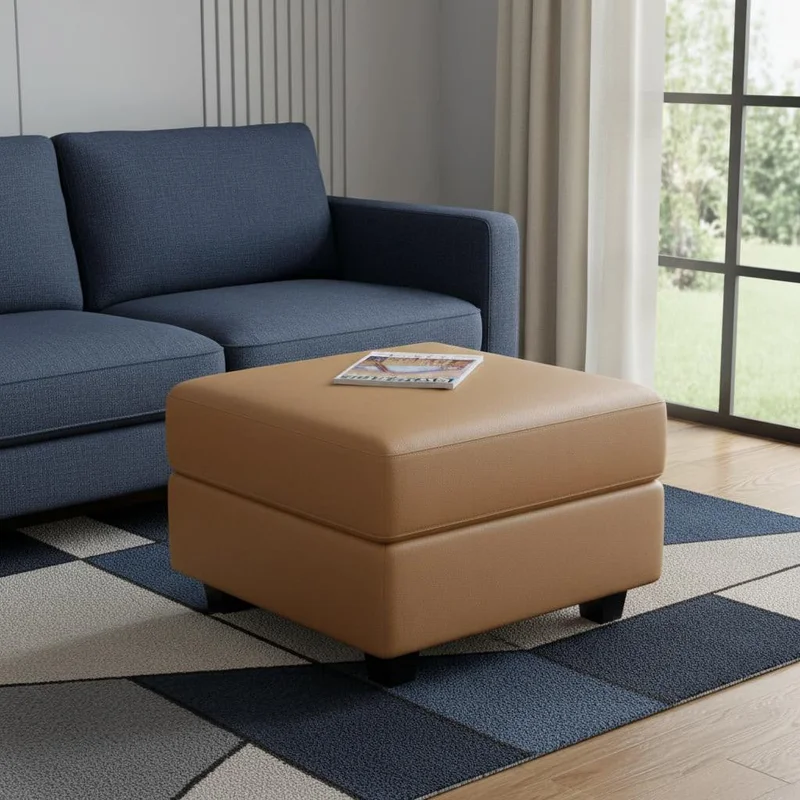 26 Brown and Black Faux Leather Storage Ottoman