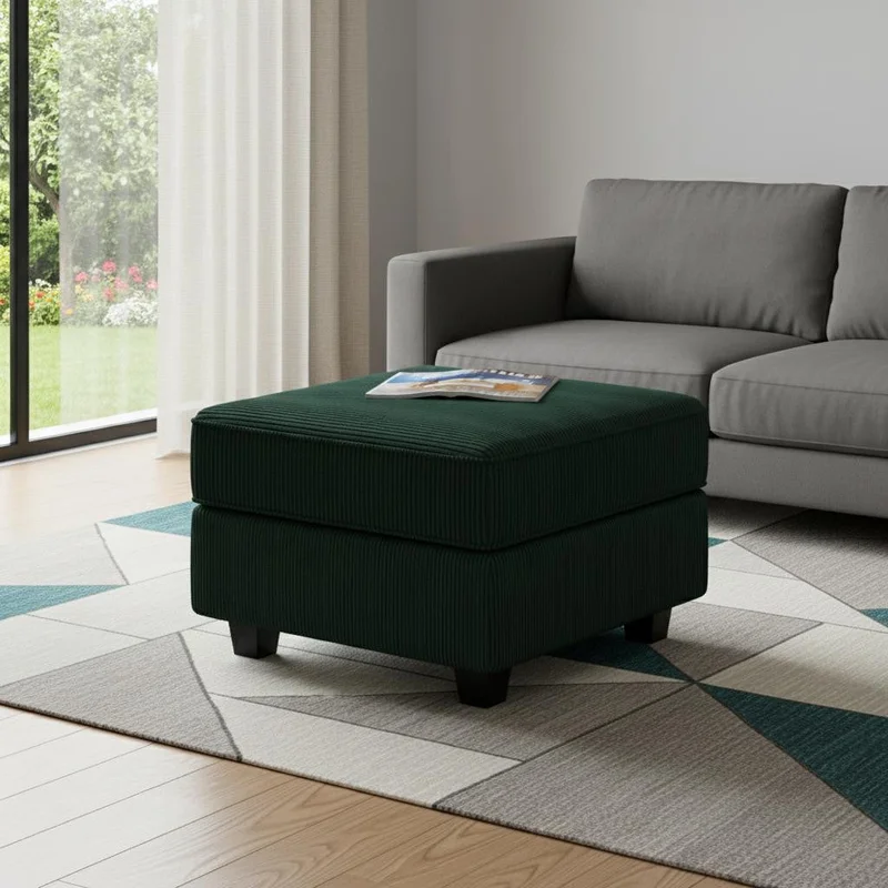 26 Green and Black Corduroy Storage Ottoman