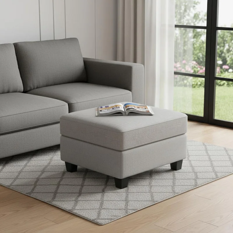 26 Light Gray and Black Chenille Storage Ottoman