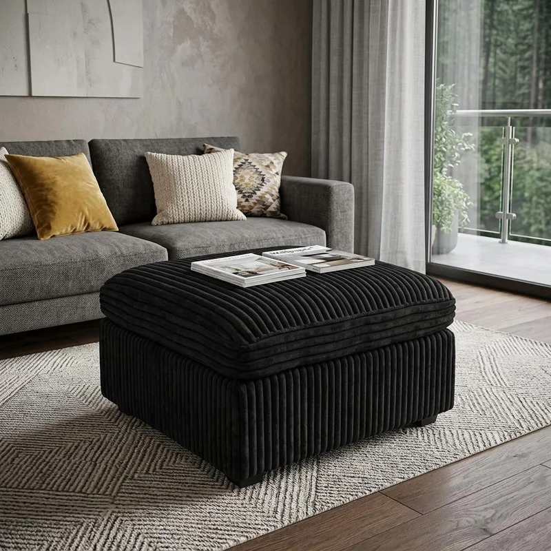 30 Black Corduroy Storage Ottoman