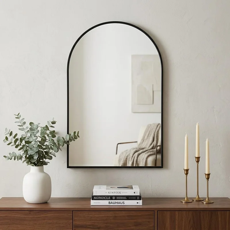 30 Black Metal Arch Framed Accent Mirror