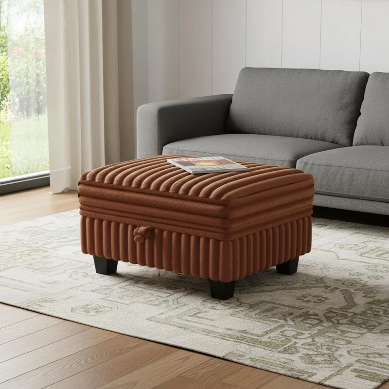 30 Brown and Black Faux Fur Storage Ottoman