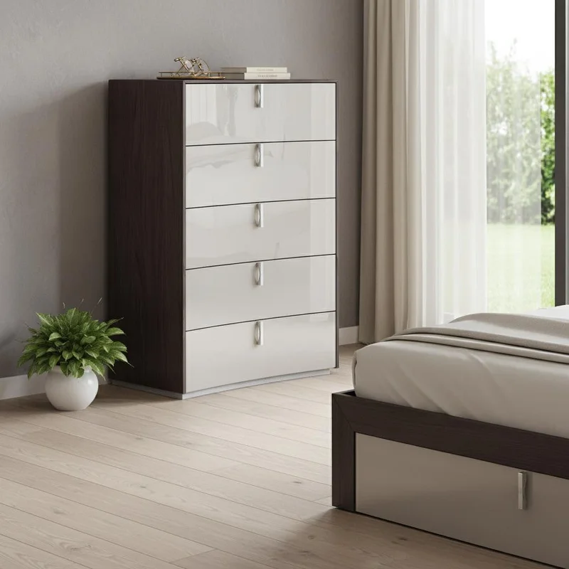 31 Chestnut And Light Gray Wood Five Drawer Dresser