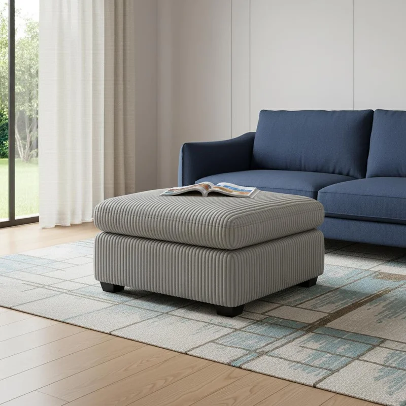 32 Gray and Black Corduroy Ottoman