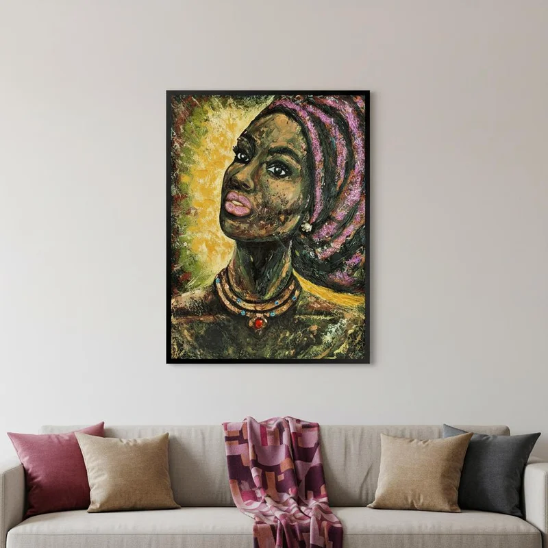 39 x 30 African Portrait Floater Frame Canvas Wall Art