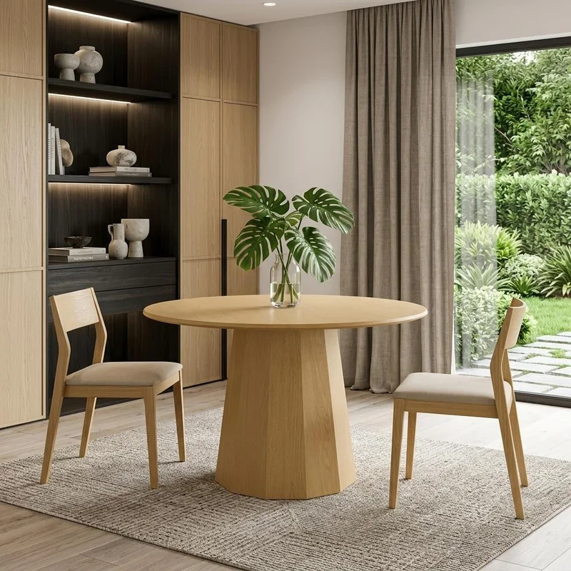 46 Oak Wood Pedestal Base Round Top Dining Table