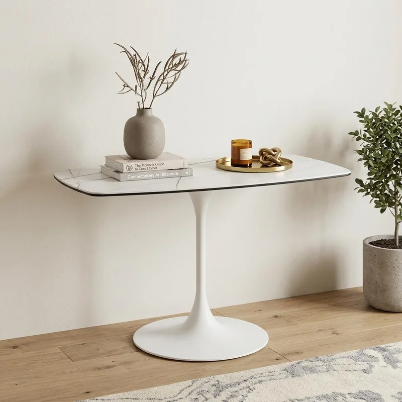47 White Ceramic Faux Marble Glass And Steel Pedestal Console Table