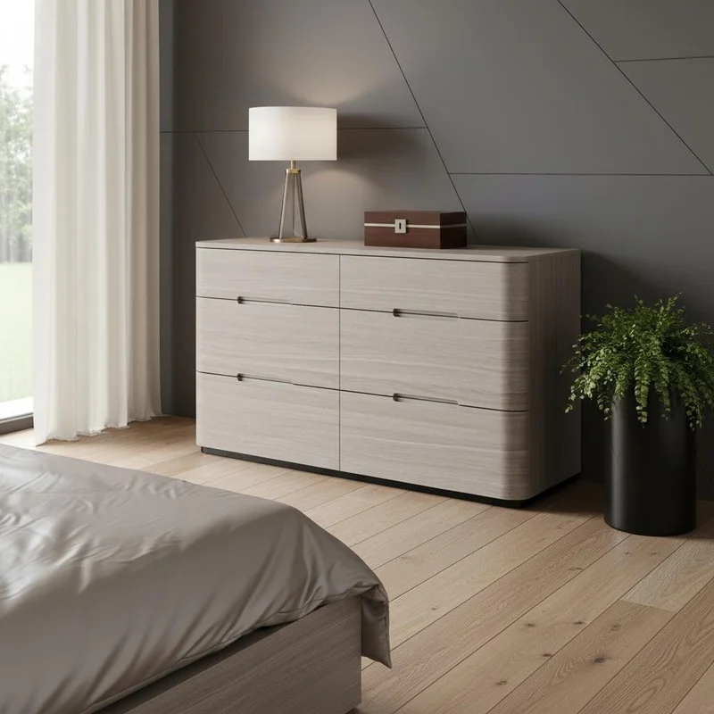 56 Oak Wood Six Drawer Double Dresser
